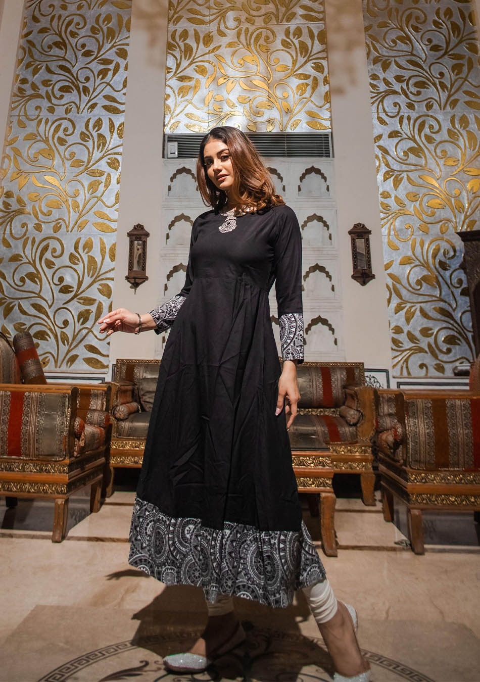 Buy Tips and Tops Women A LINE Kurti Black at Amazon.in